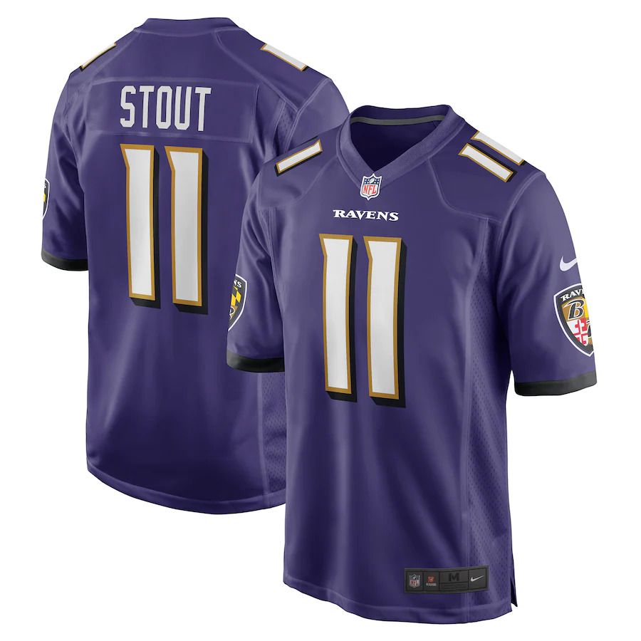 Men Baltimore Ravens #11 Jordan Stout Nike Purple Player Game NFL Jersey
